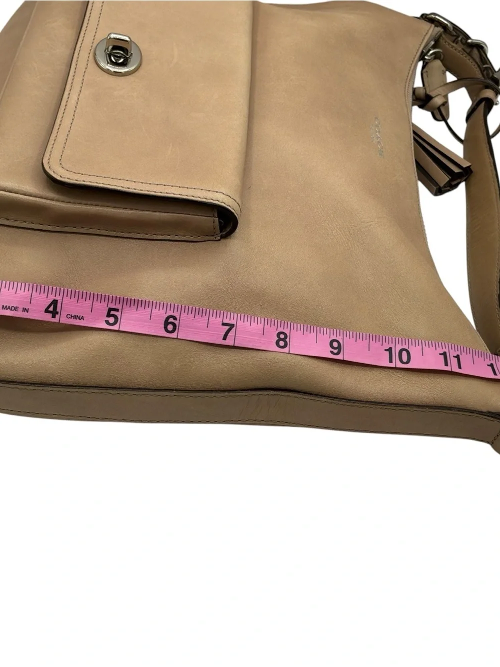 Coach Legacy Courtenay Hobo Tan Leather Shoulder Bag with Front Turnlock Pocket